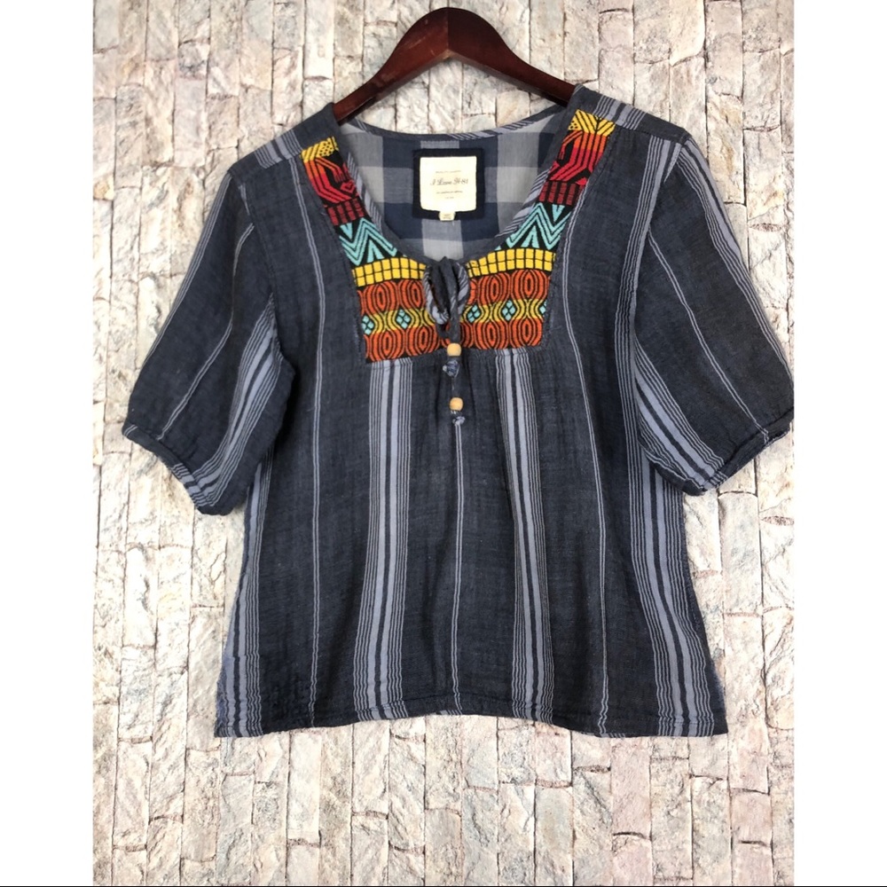 I Love H-81 Blue Boho Tribal Top